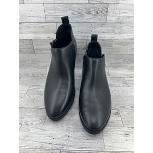 Vionic Cecily Black Leather Ankle Boots Pointed Toe Block Heel Womens 8.5